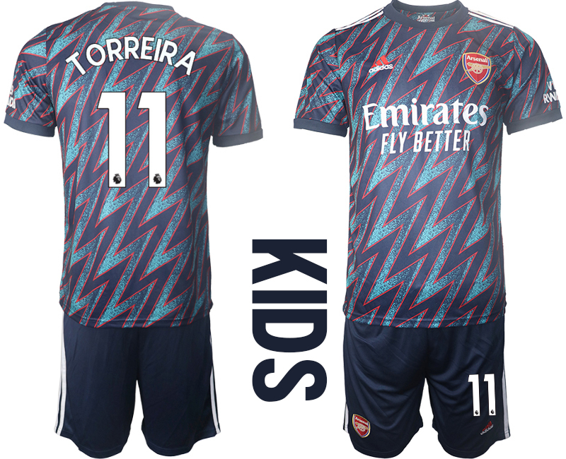 Youth 2021-2022 Club Arsenal away blue #11 Soccer Jersey->youth soccer jersey->Youth Jersey